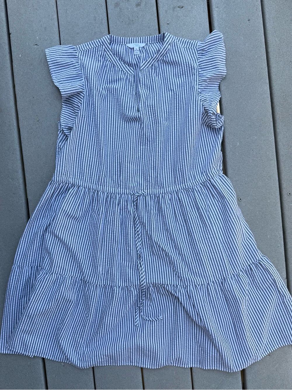 Seersucker Gray and White Tiered Dress
